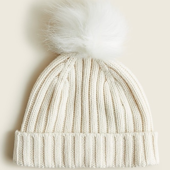 NEW J. CREW CREAM Ribbed pom-pom beanie